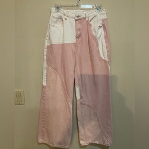 CIDER DENIM MID RISE PATCHY WIDE LEG JEANS